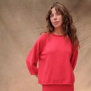 Sondehaus Womens Cherry Red Jeanie Pullover Jumper Oversized Boxy Sweater Small